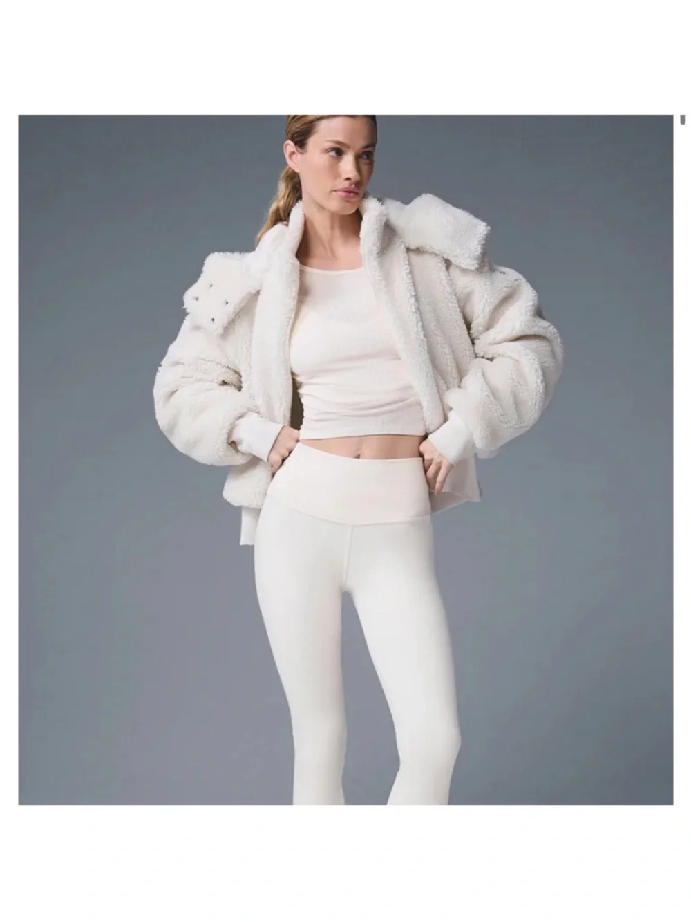ALO Yoga Cream Sherpa Bomber Jacket